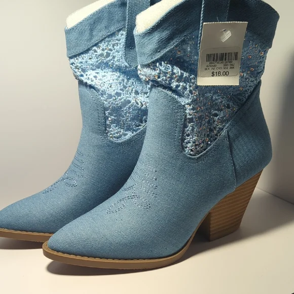 Forever Light Blue Denim Heeled Boots - Picture 1 of 3